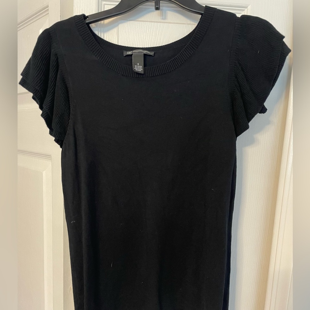 INC International Concepts Black Sweater Short Sleeve Top
